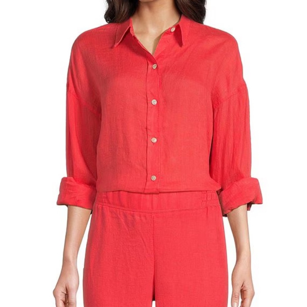 Lilly Pulitzer Coral Button-Front Linen Blouse